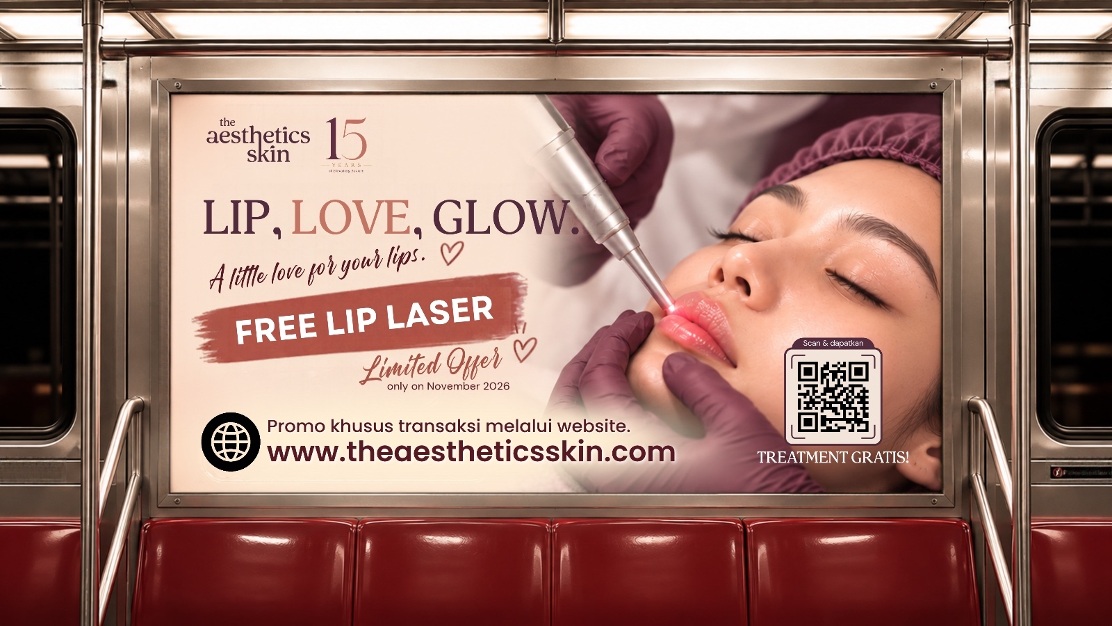 Promo Lip, Love, Glow — gratis lip laser khusus transaksi melalui website The Aesthetics Skin selama November 2026